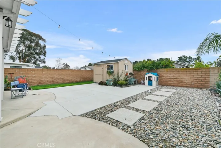 Great backyard for kids and entertaining.  The shed is included for additional storage.