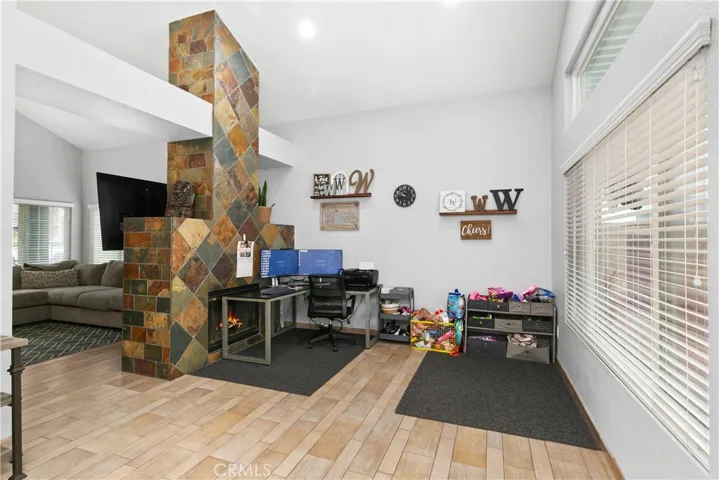 View from kitchen into family room and living room.
