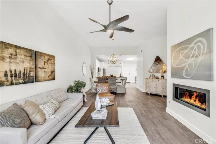 The dining & living rooms flow openly together.