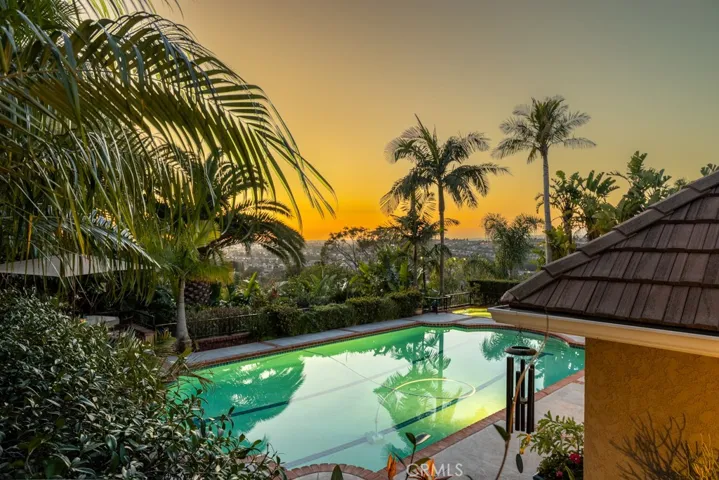 Dusk looking out over pool