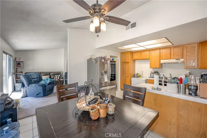 Kitchen open to eating area and Living room