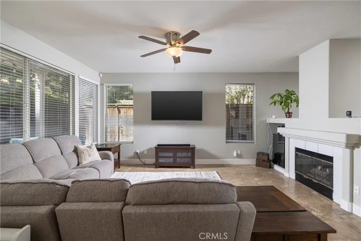 View from kitchen to family room-Fireplace