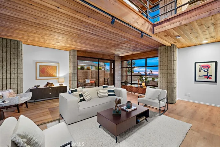 Living room with grand 20' fireplace