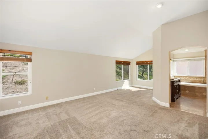 vaulted ceilings, custom window coverings & large walk-in closet