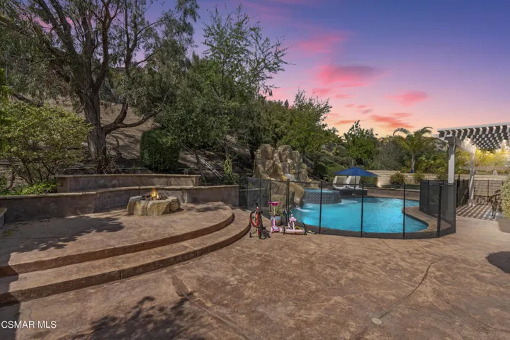 Twilight Backyard with Fire Pit