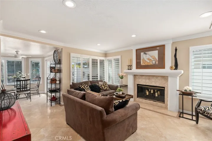 family room with fireplace