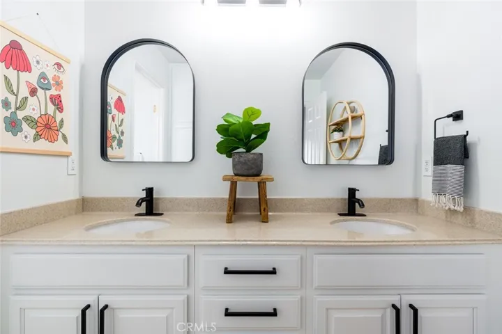 Updated bathroom with black accents