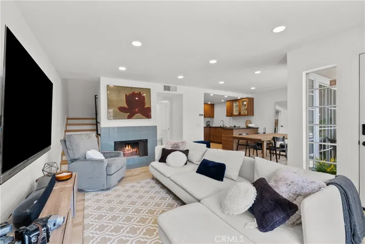 Family room with fireplace.