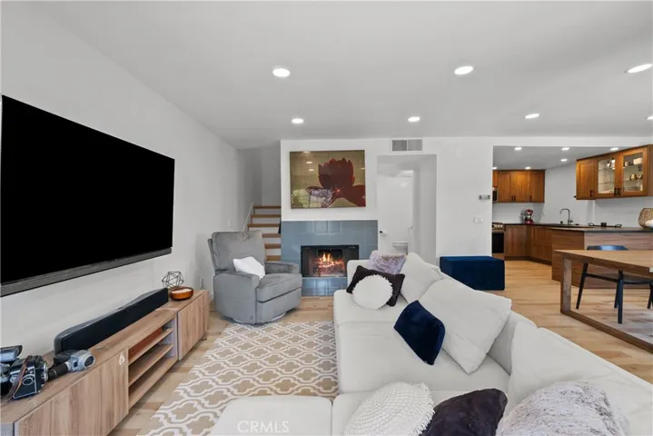 Family room with fireplace.