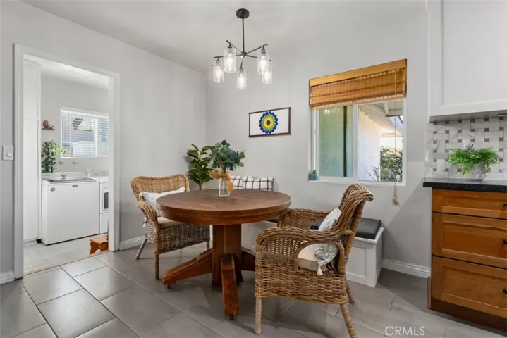 Informal dining with a bench for extra seating