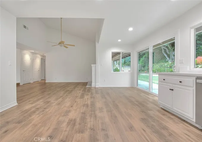 Spacious kitchen, view to the family room.