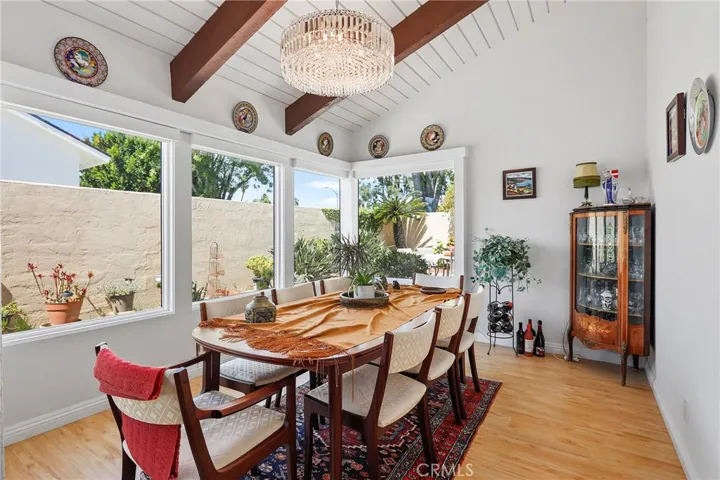 dining area with new chandalier