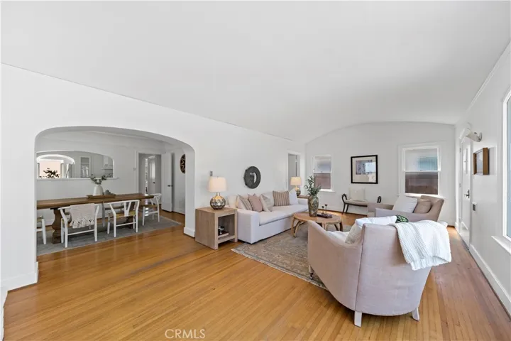 From the fireplace, you can see the entire living and dining rooms and into the kitchen.