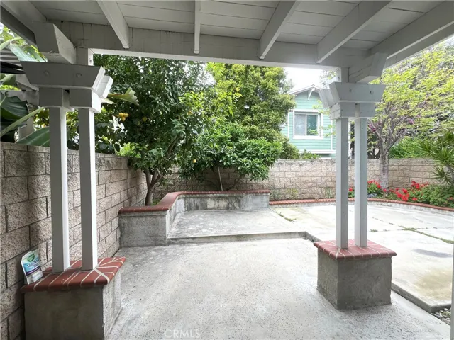 Backyard patio, fruitful lemon and orange trees