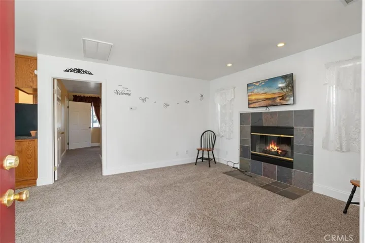ADU living room with fireplace