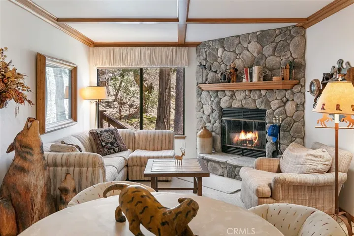 Family room with fireplace + wetbar
