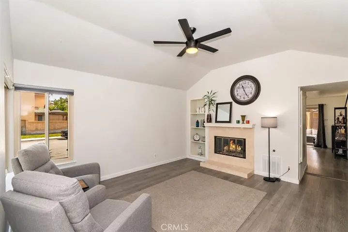 Living room fireplace.