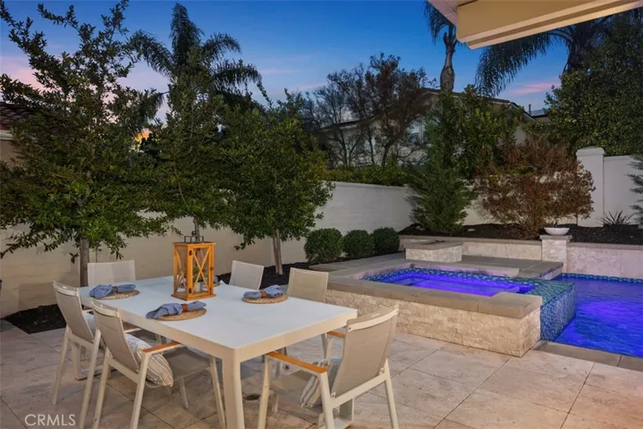 Spa and firepit at twilight