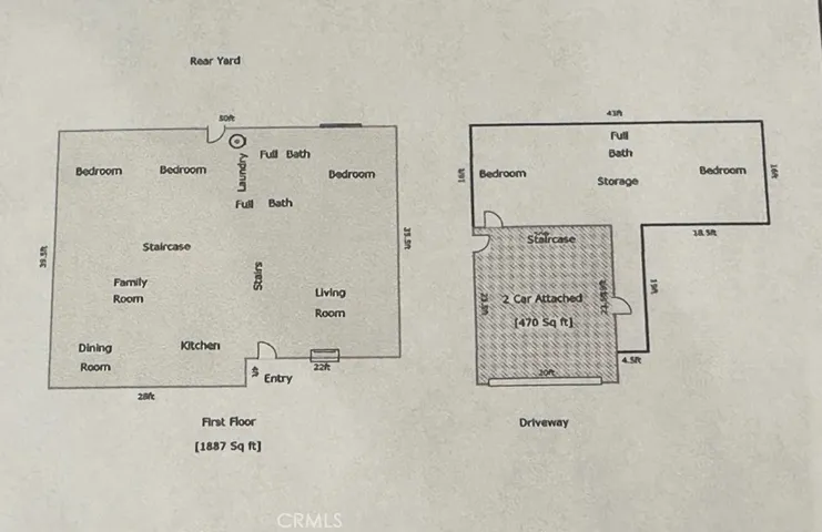 Floorplan showing ADU Basement Space Behind Garage