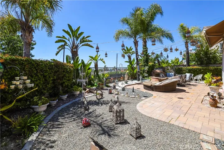 Pavers create the patio with the many operating lanterns to provide night time lighting
