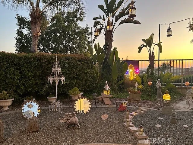 As the sun sets the backyard lights up.