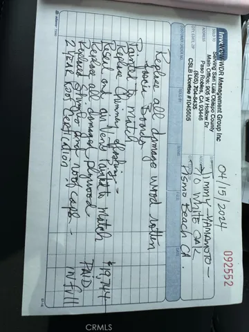 Roof/Dry Rot Repair Invoice