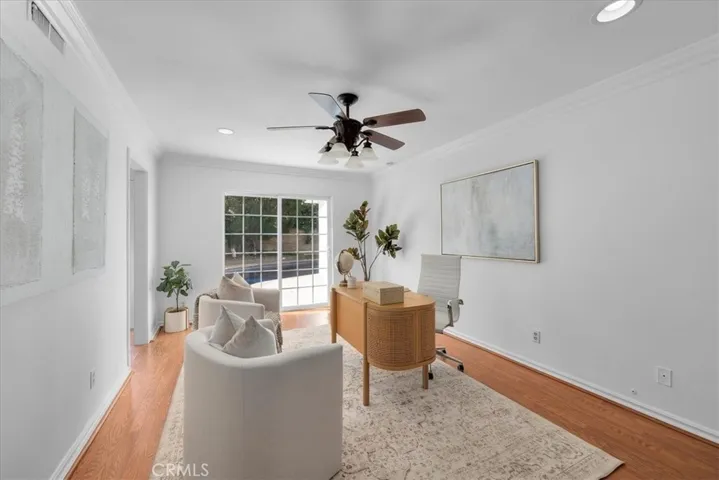 A versatile bedroom staged as an office