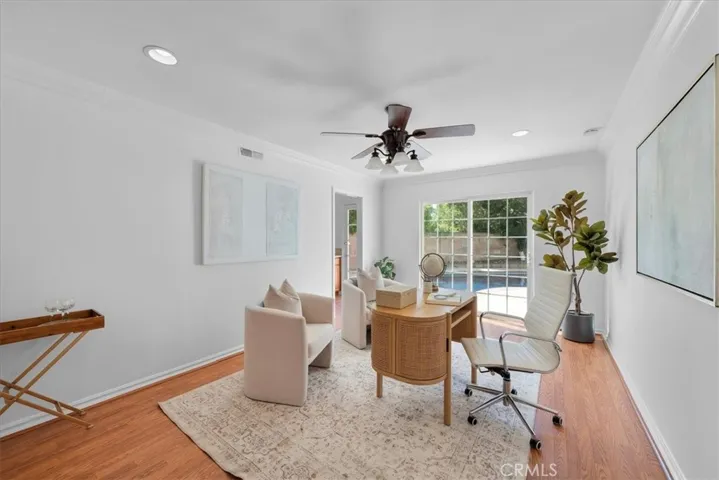 A versatile bedroom staged as an office