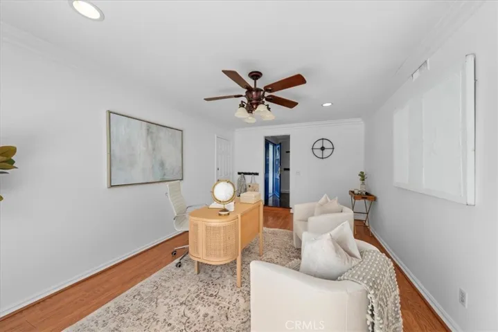 A versatile bedroom staged as an office