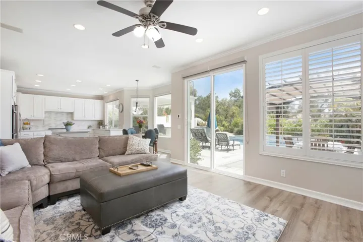 Open, bright family room to kitchen & beautiful yard