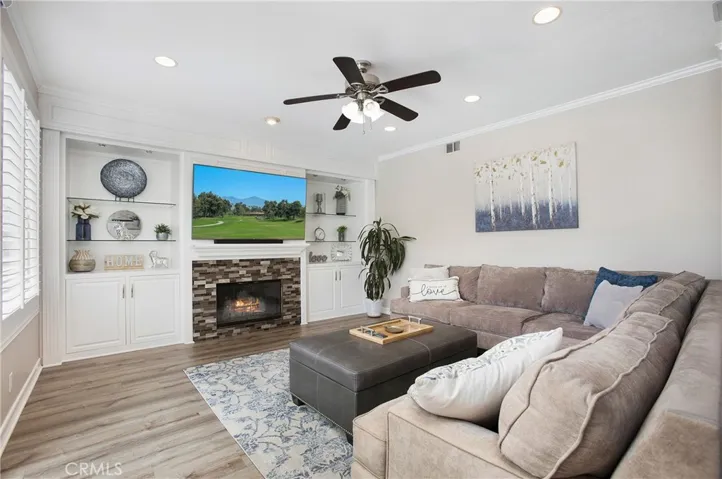 Family room with built-in entertainment center