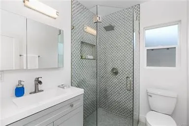 Up-dated Bath with Tile Shower & Quartz Counters