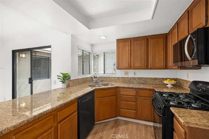 Inside the kitchen, looking out