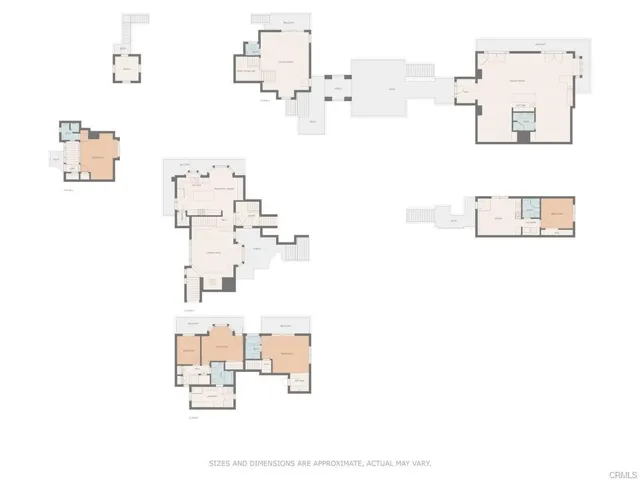 Floor plan of main house, studio apartment and one bedroom apartment.