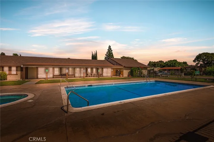 Evening ambiance at the community pool
