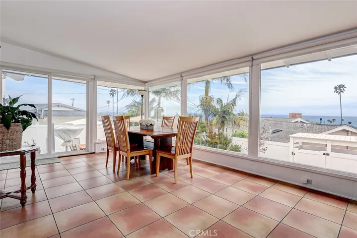 View of Sunroom facing the left side of backyard and pool with door leading to backyard