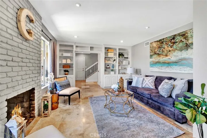 Fireplace and Custom Built-In Cabinetry in Living Room