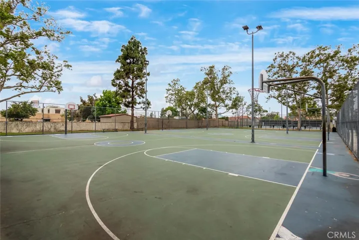 Lighted basketball courts for a little one on one game.