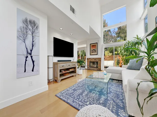 The living room also has a gas fireplace.