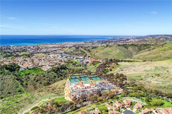 Drone photo of Rancho San Clemente hills overlooking towards the ocean.