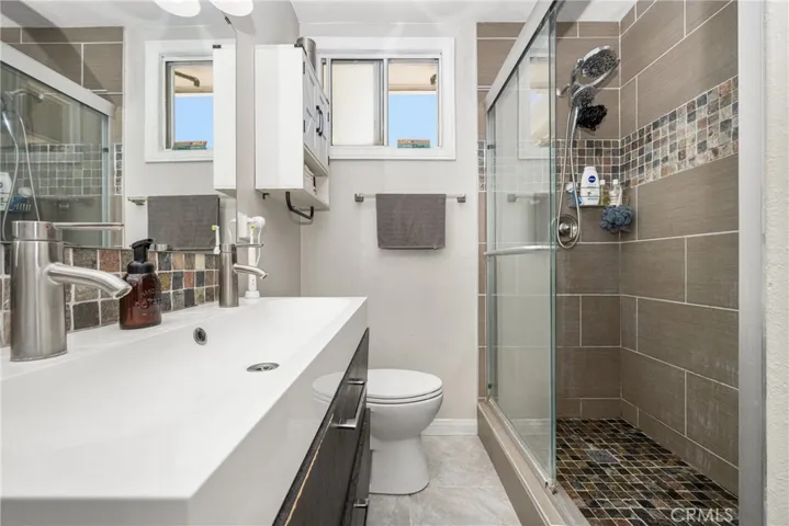 Remodeled walk-in shower.