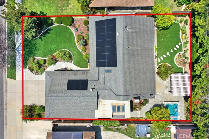 Aerial view of the roof with solar panels