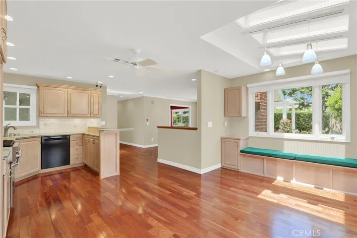 A bench seat in the dining area with storage beneath
