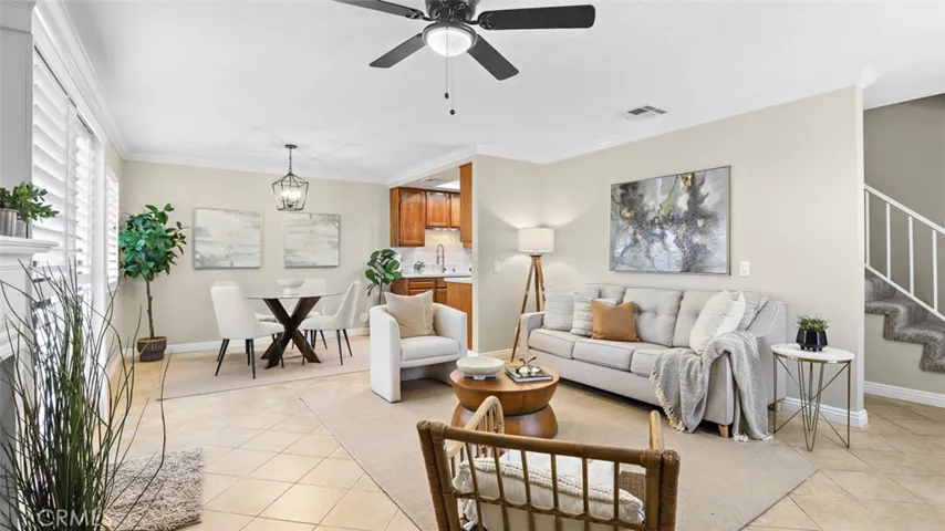 Dining area is adjacent to the living room.