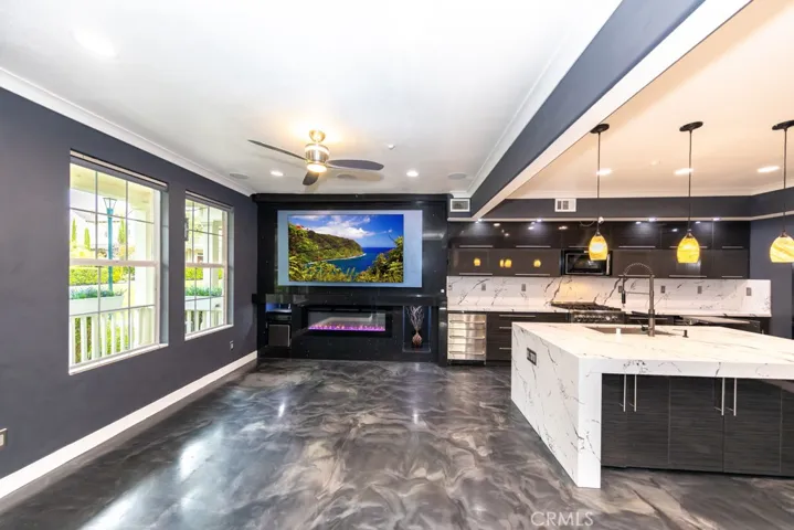 Surround sound system, electric fire place