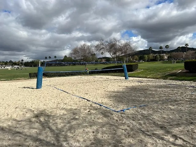 One of two sand volleyball courts