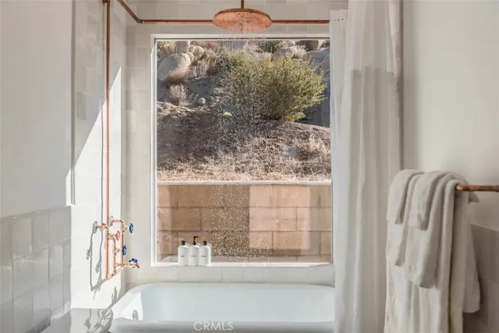 Close-up of clawfoot tub with view