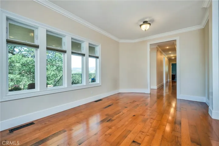Family room with wall of windows