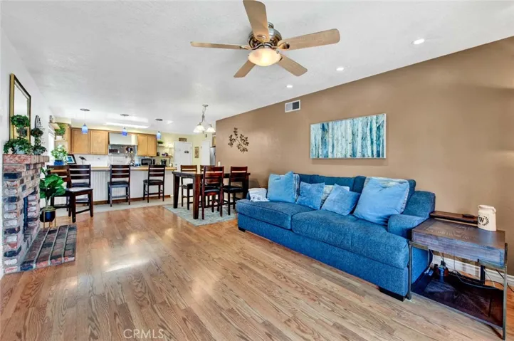 Family room with recessed lighting.
