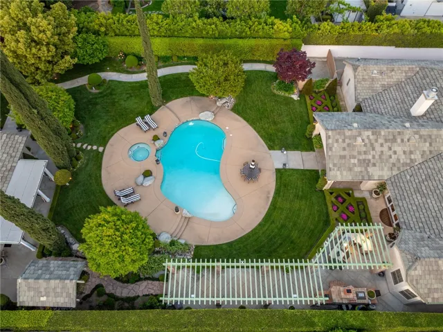 Aerial side view of the backyard.